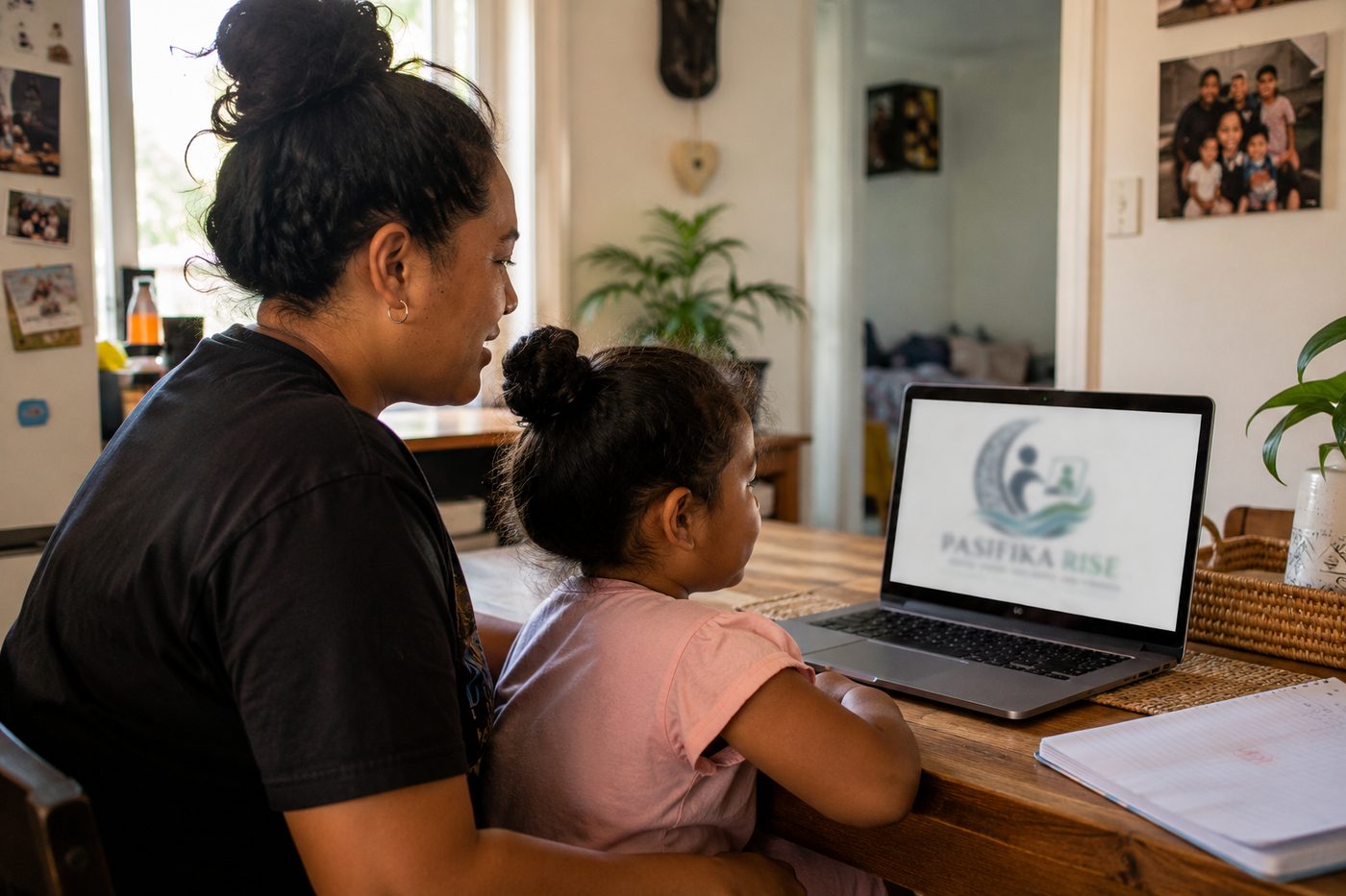 A Pasifika mother and her daughter on a telehealth call at home