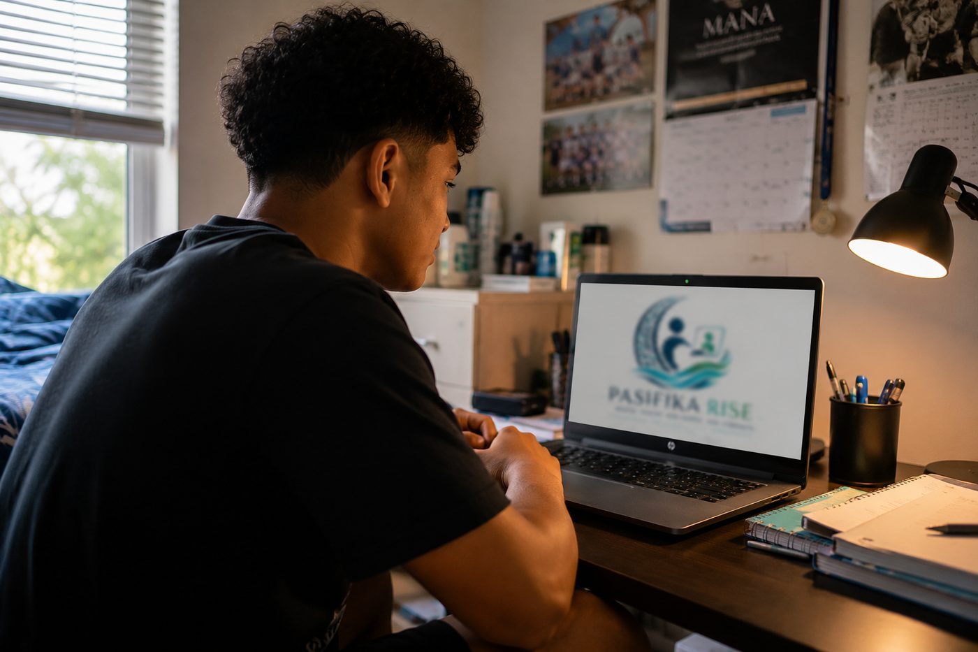 A young Pasifika man on a telehealth call at his desk